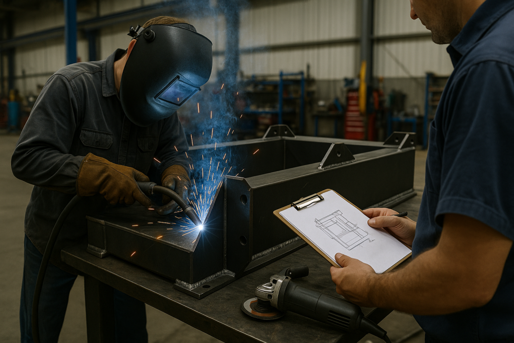 Bish Enterprises welder working on structural steel fabrication in Nebraska