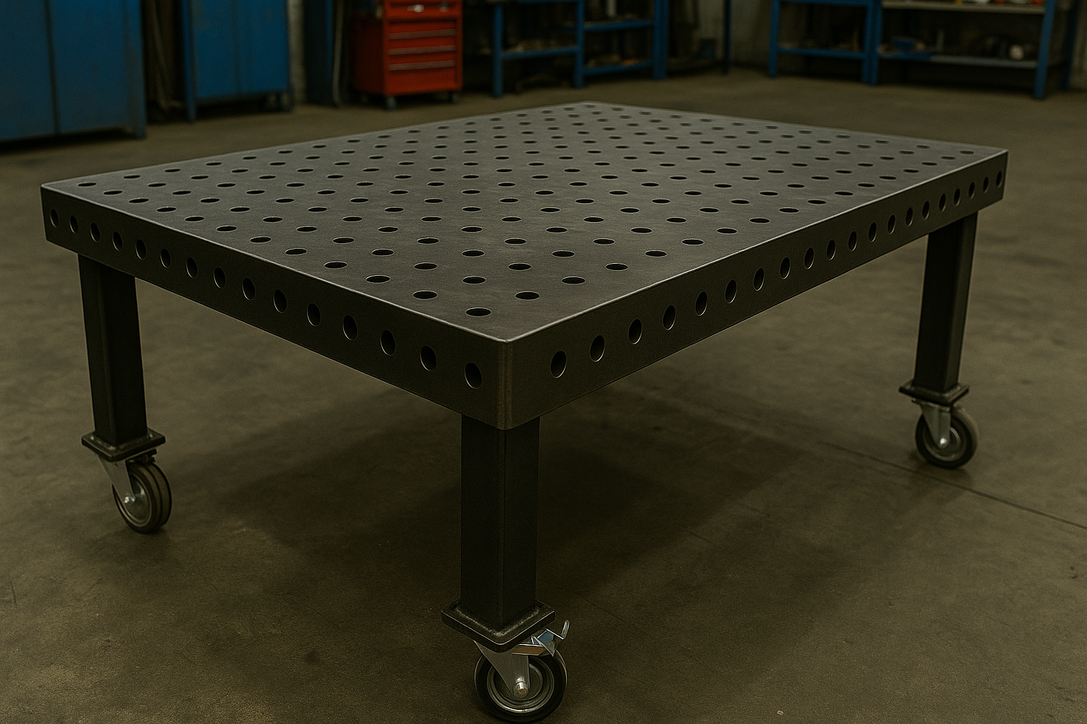 Custom steel welding table fabricated by Bish Enterprises