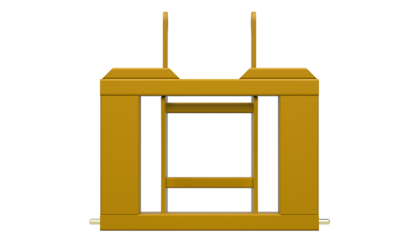 UHM Hyster 155 Custom Mount Assembly attached to forklift—heavy-duty construction for reliable implement transport with Bish Implement Mover.