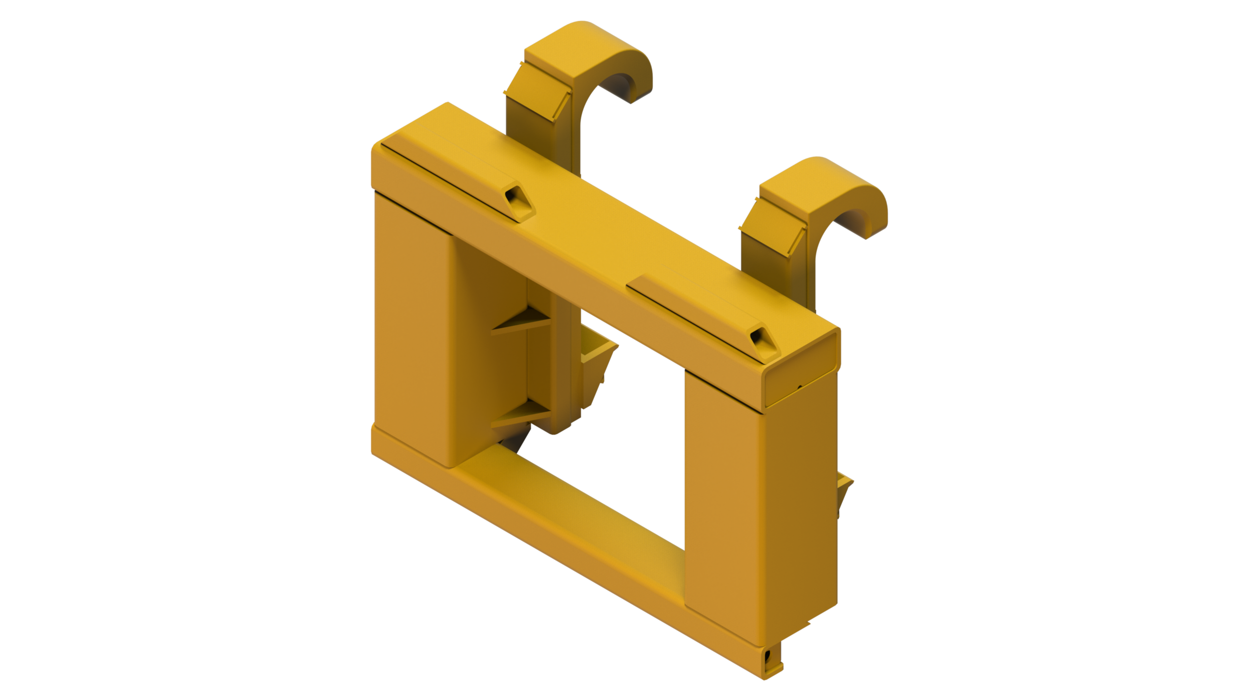 Front isometric view of IM CAT 950E custom mount assembly for Bish implement movers