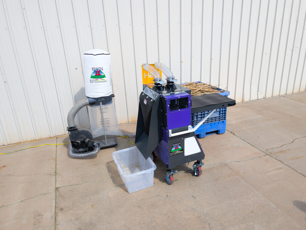 Front view of Bish Decorticator showing infeed and cutter system