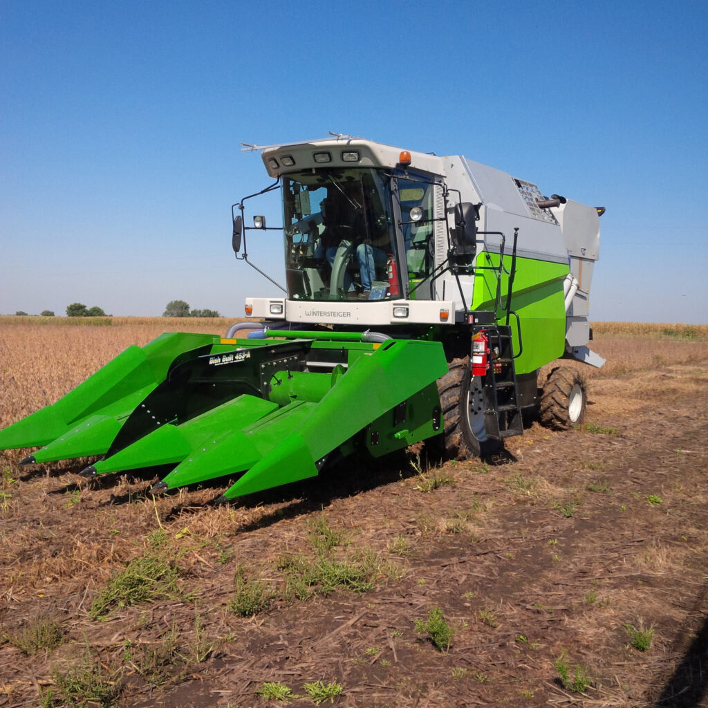 Bish Research Header harvesting small-plot crop during agronomic trial