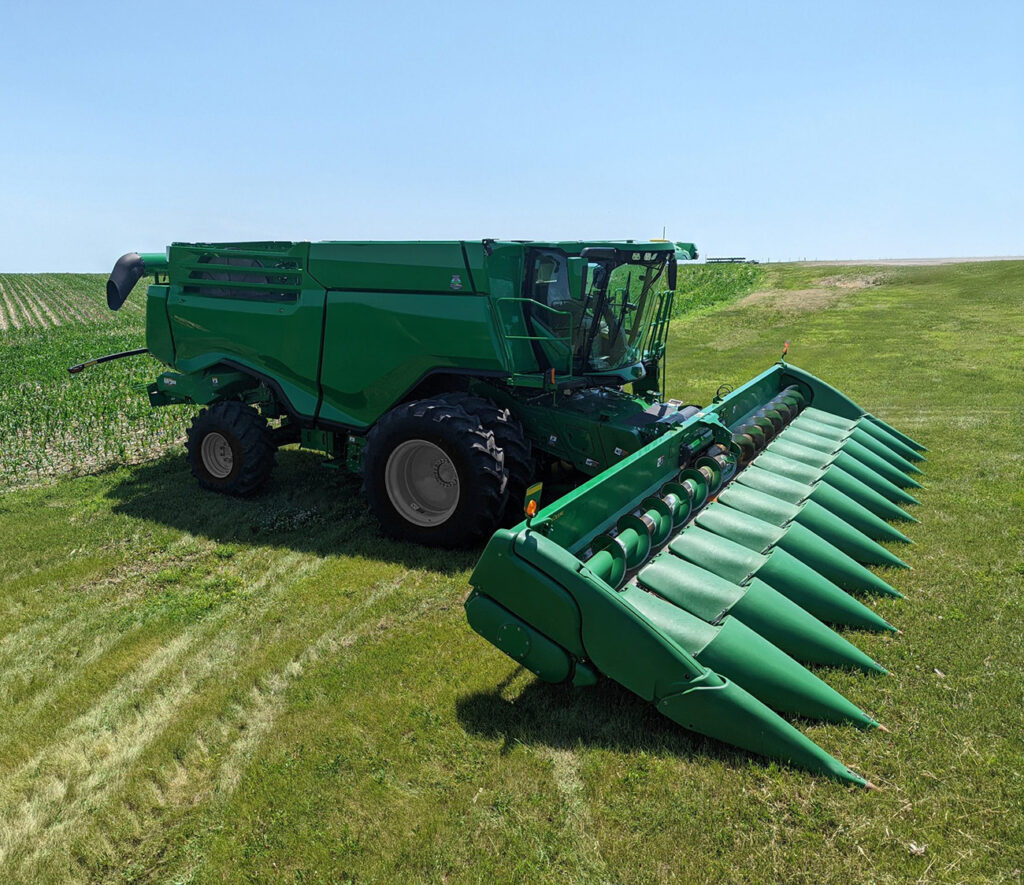 Bish Header Adapter plate mounted on John Deere combine