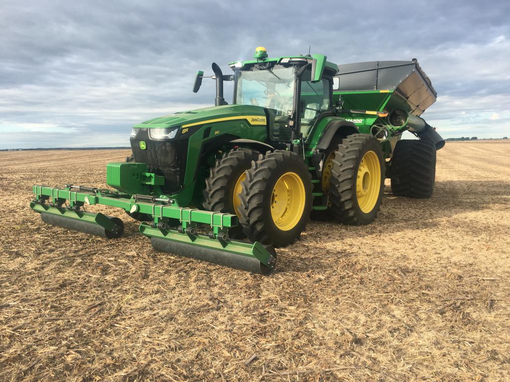 John Deere tractor stalk rollers for post-harvest corn residue