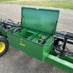 Planter wing toolbox for John Deere equipment mounted on planter wing frame