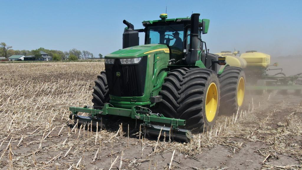 John Deere 9R tractor stalk rollers for post-harvest corn residue management