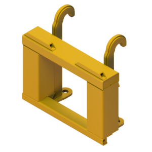 Front isometric view of UHM CAT 950F custom mount assembly for Bish implement movers